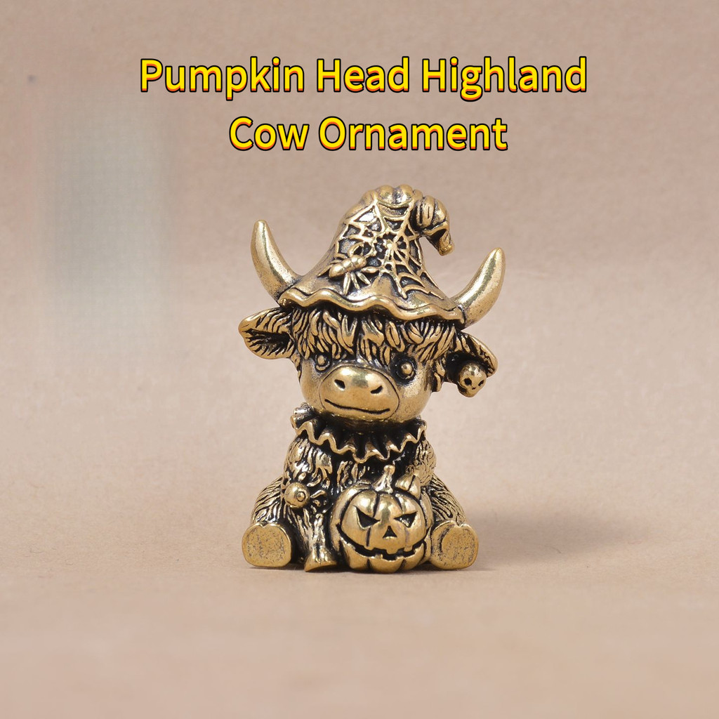 Cabeça de abóbora de latão Highland vaca ornamentos halloween casa decoração de mesa presentes criativos de halloween