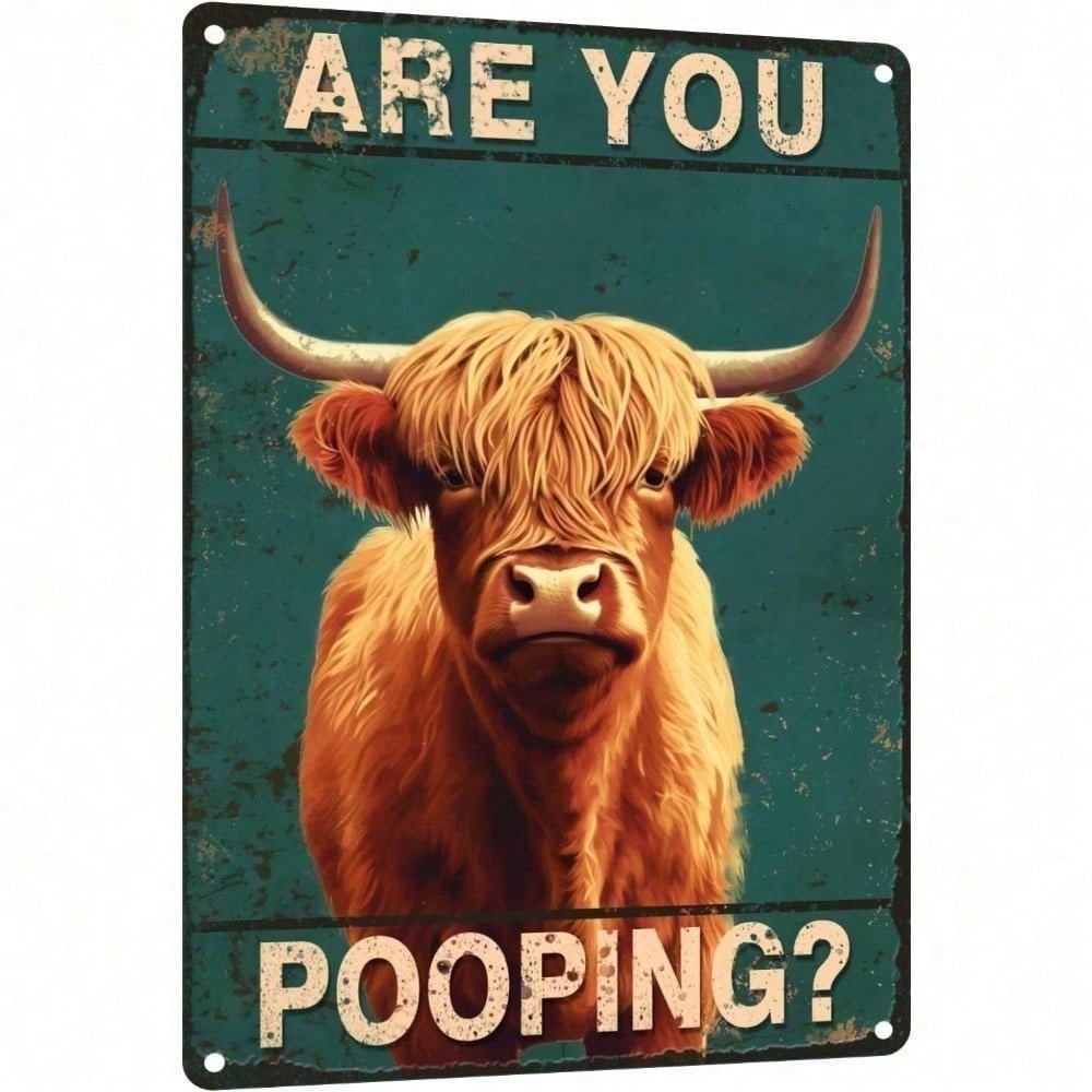 CIFbuy Engraçado Highland Vaca Banheiro Sinal De Metal Retro Decoração De Casa