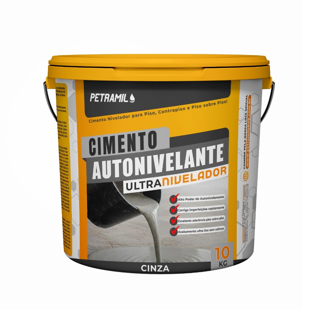 Cimento Nivelador Cinza PETRAMIL 10kg – Nivelamento rápido, uniforme e resistente para qualquer ambiente interno.