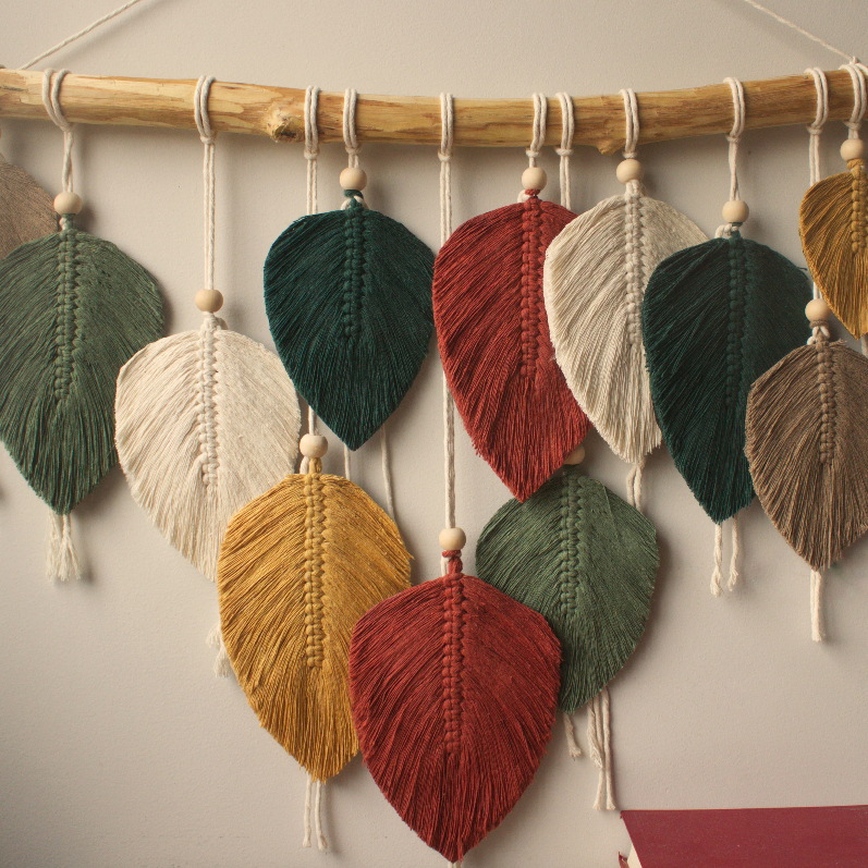 Decoração Wall Hanging Macramê Folhas Boho Grande