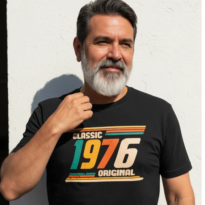 Camiseta Masculina Classic 1976 Original 50 Anos Aniversário 100% Algodão Premium