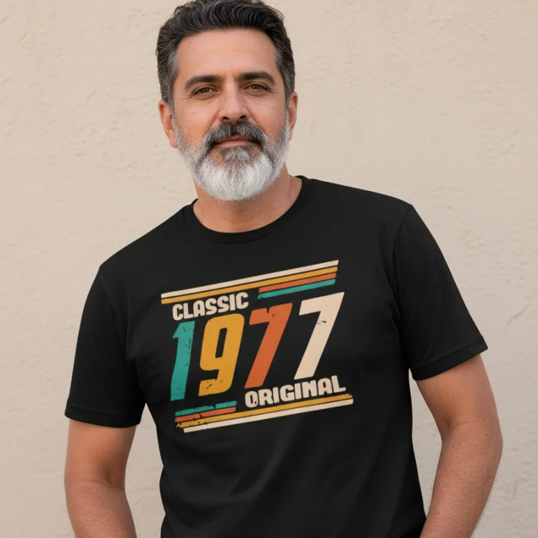 Camiseta Aniversário 50 Anos 1977 Classic Original Vintage 100% Algodão Premium