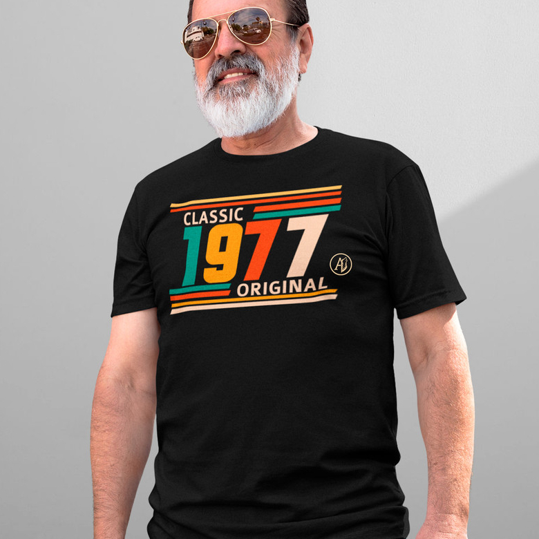 Camiseta Plus Size Aniversário 49 Anos 1977 Classic Original Vintage 100% Algodão Premium