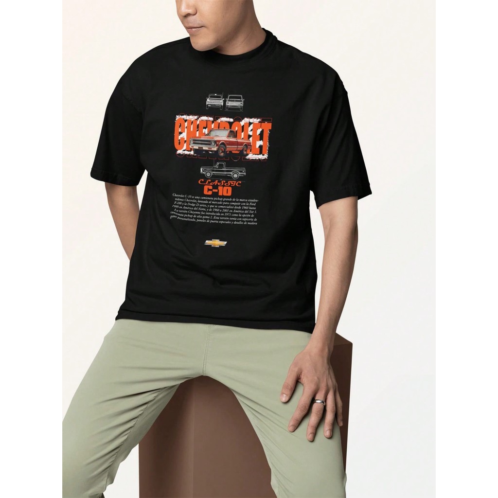 Camiseta Masculina Unissex 100% Algodão Blusa Streetwear Gola Redonda Com Estampa Grande - Chevrolet  Classic C-10