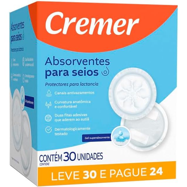 Absorvente Cremer ou Amamente Premium 30Un. Seios