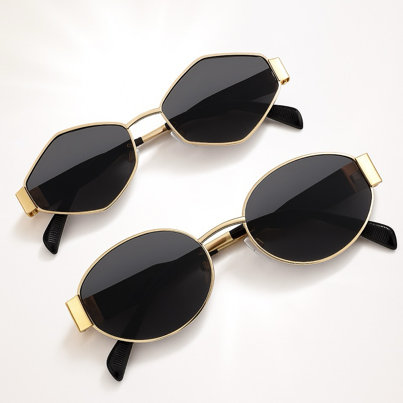Óculos de Sol Oval e Poligonal da Moda Estilo Retrô de Metal Vintage Tendência Blogueira