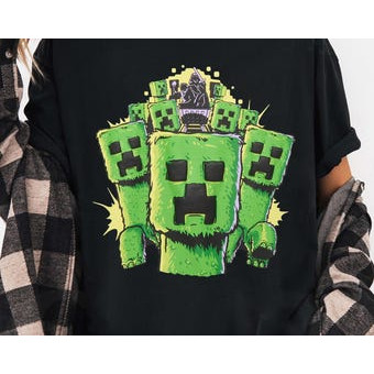 Camiseta Unissex Estampa Creeper Verde Grupo de Monstros Pixel Estilo Retro Streetwear Algodão Macio