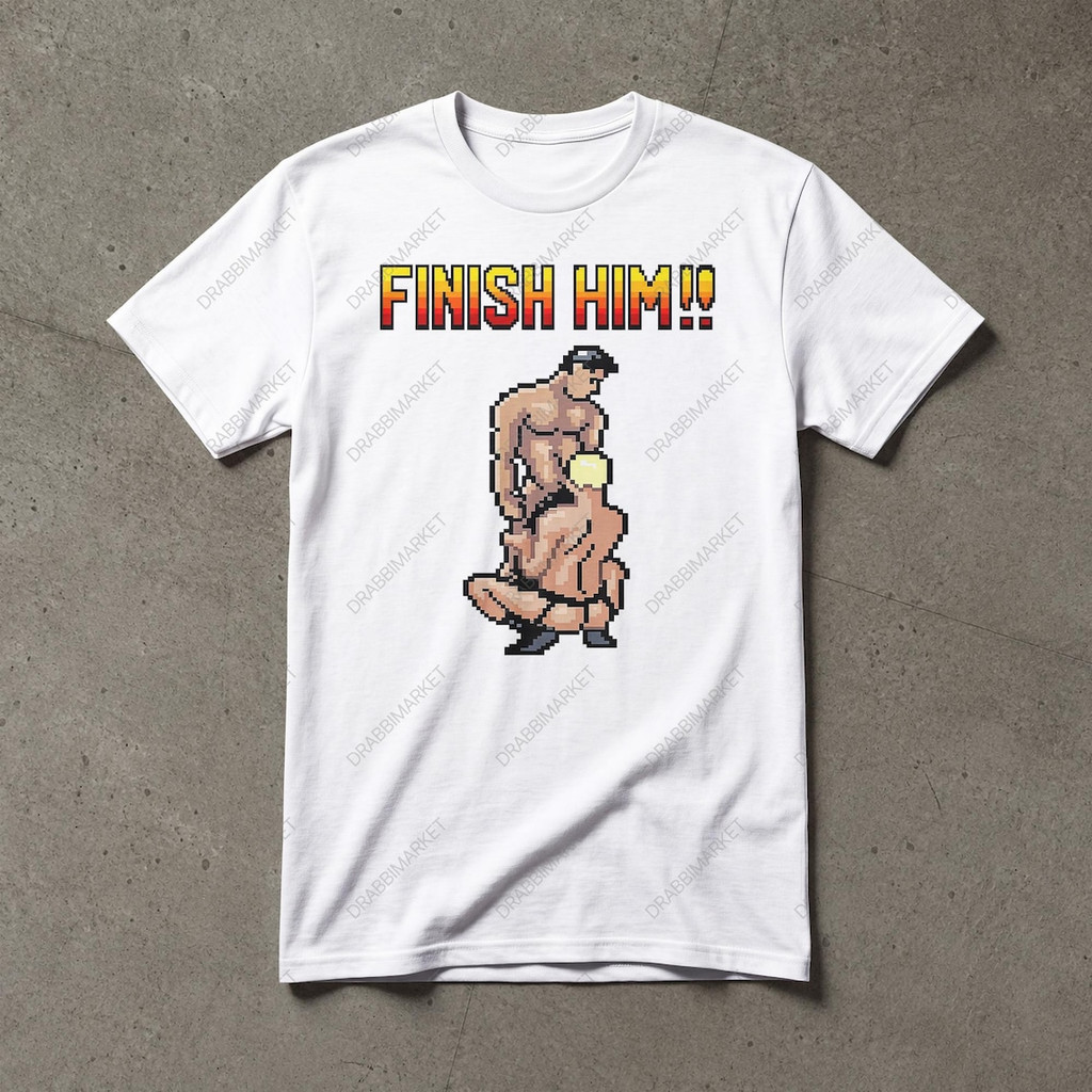 Camiseta Masculina Feminina Finish Him Pixel Game Retro T‑shirt Unissex Streetwear Envio Imediato