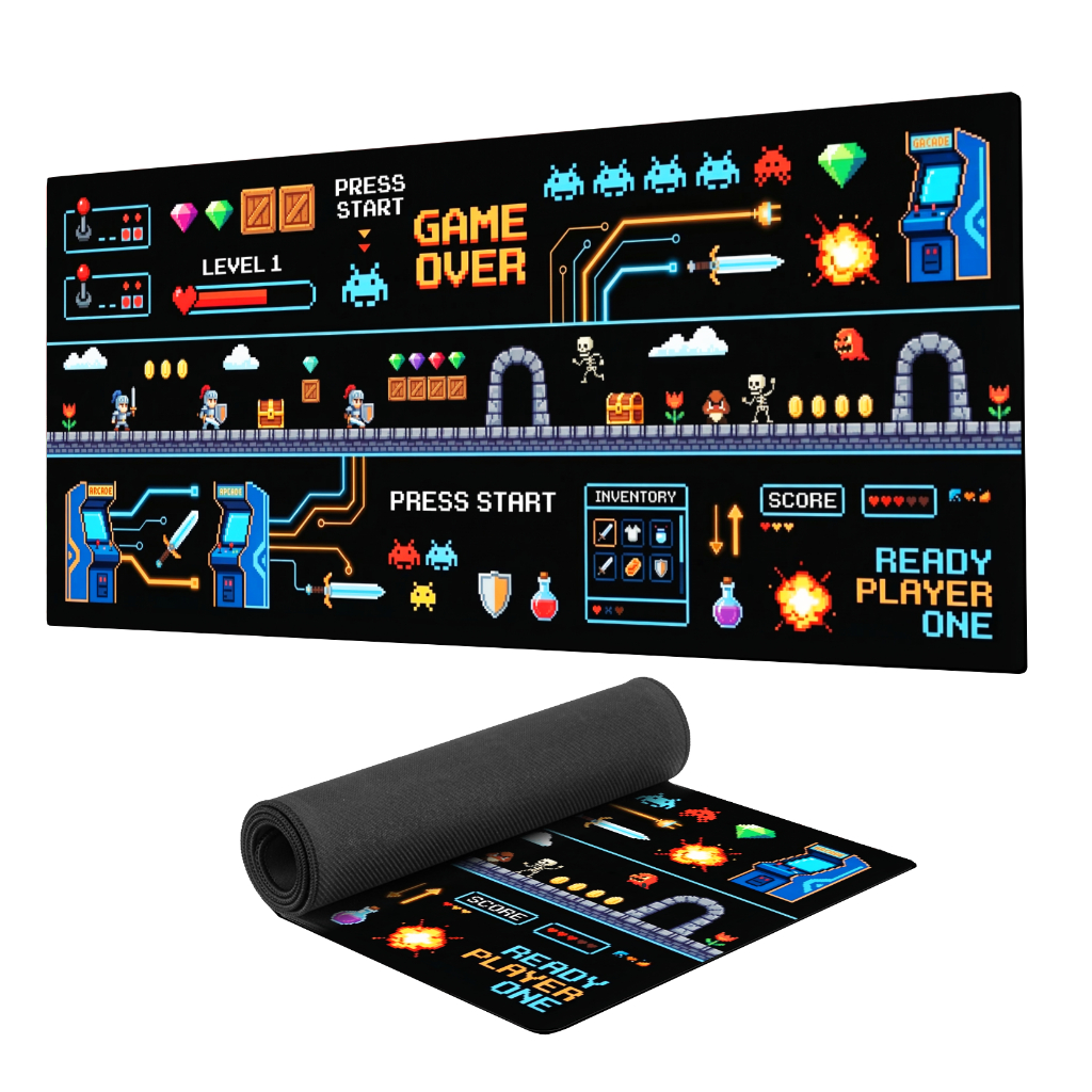 Mouse Pad Gamer Retro Extra Grande 90x40 Personalizado borda costurada mousepad jogos antigos arcade pixel