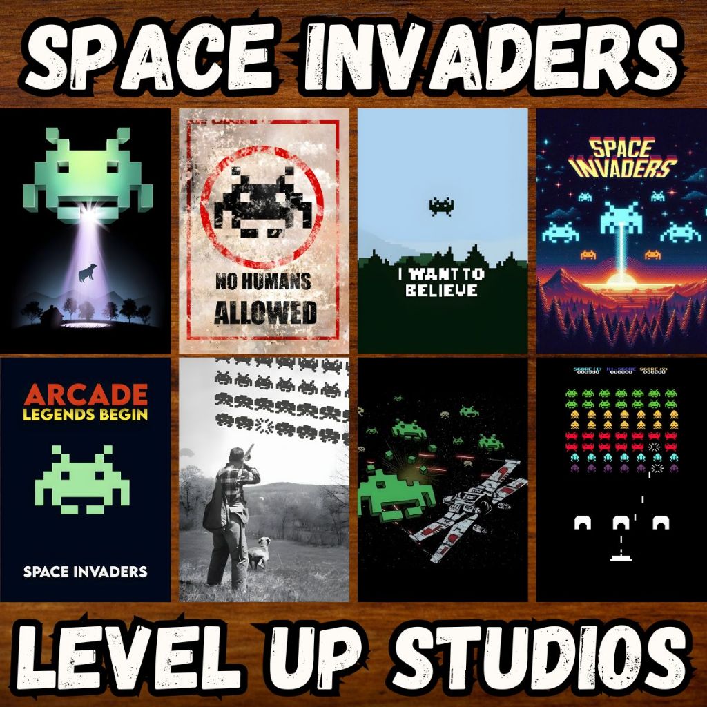 Space Invaders - Placas Quadros Decorativos Posters - Game Retrô Arcade Pixel Clássico Geek