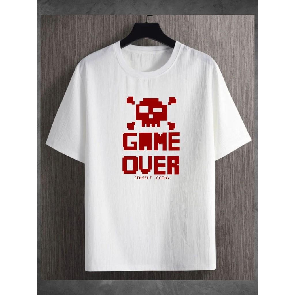 Camiseta Masculina Feminina Oversized Estampa Caveira Pixel Game Over T-shirt Streetwear Camiseta Casual Retro