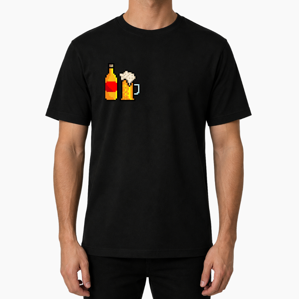 Camiseta Cerveja Pixel Retrô Estampada Masculina Preta