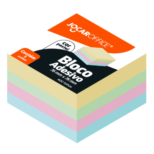 BLOCO ADESIVO COLORIDO PASTEL 76Mmx76mm - SHRINK C/ 1 BLOCO COLORIDO 400F JOCAR OFFICE