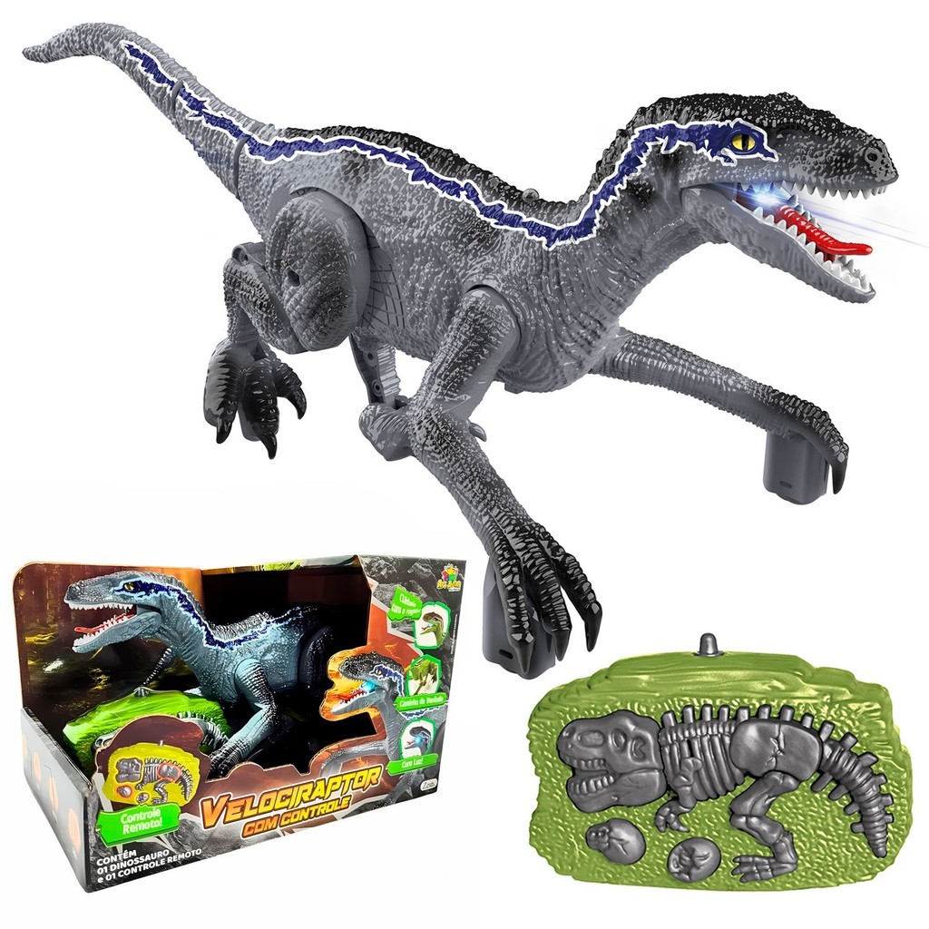 Dinossauro Realista De Controle Remoto Velociraptor Recarregável Robô Com Luz E Sons