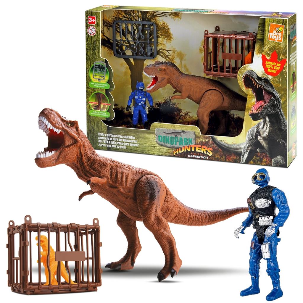 Kit Bonecos Dinossauro T-Rex Realista E Cacador Articulado Divertido Para Meninos Com Acessorios - Bee Toys