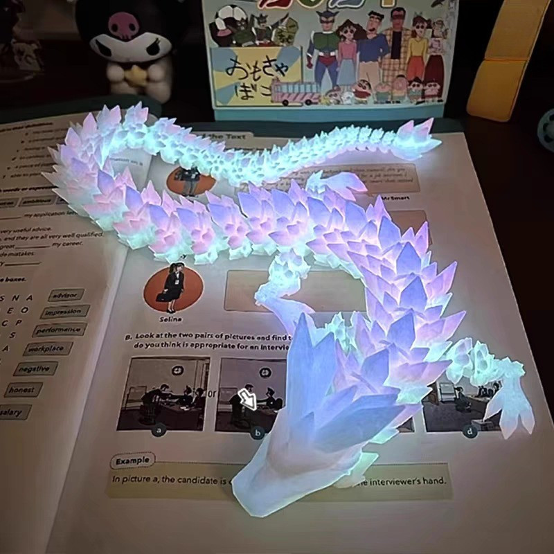 Dragão Iluminado de 30cm Impressão 3D Cristal Gradiente Totalmente Articulado Brinquedo Realista Ornamento de Mesa LA 7Q
