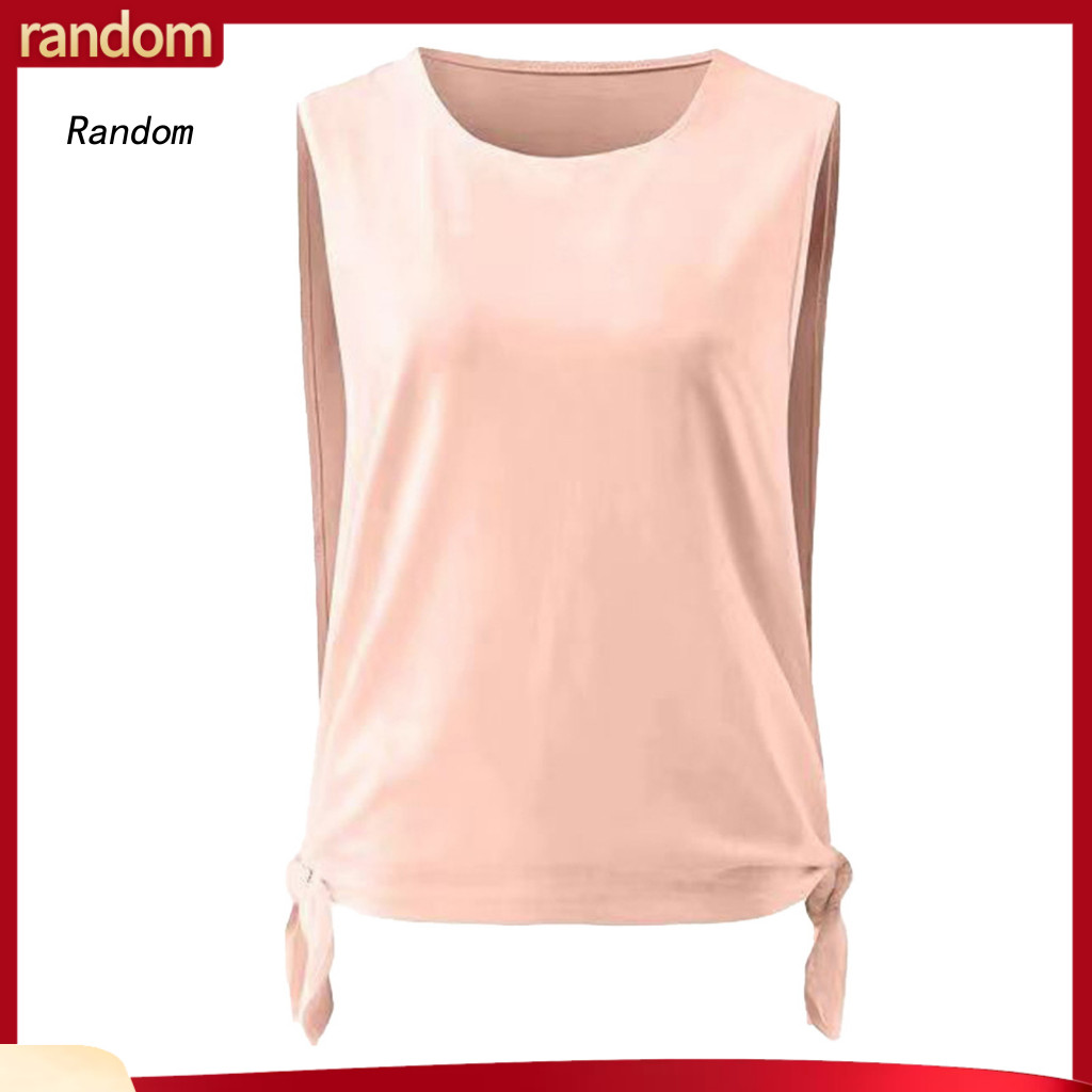 Summer Gym Vest Lady Jogging Top Women’s Sports Tank Breathable Yoga Blouse Hollow Out Lace-up Knot Design Soft Round