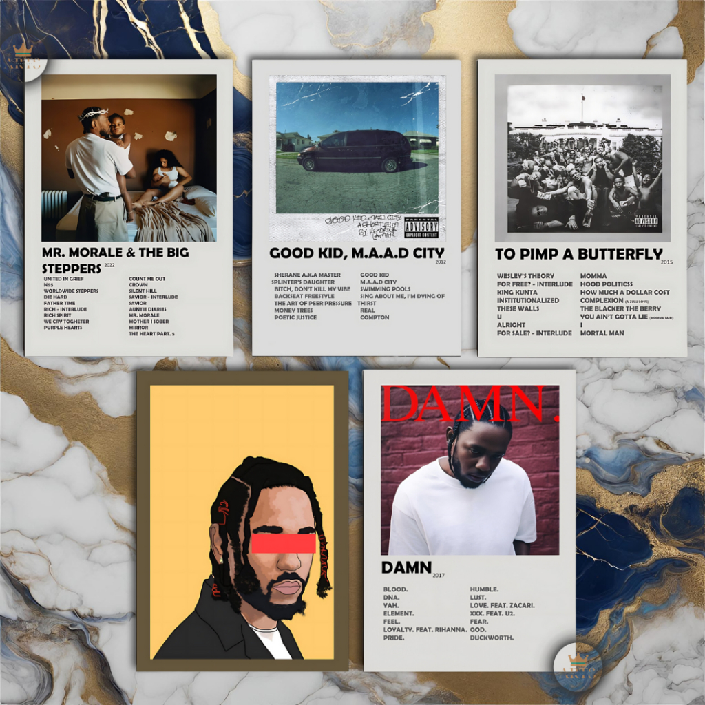 Quadro Decorativo Placas Kendrick Lamar Quadro Discografia Album em MDF 30x20cm Full HD
