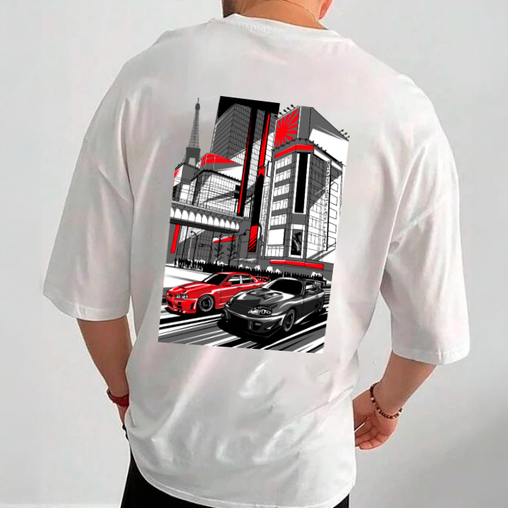 Camiseta Streetwear Estampa Car City Blusa Unissex Camisa Casual Desenho Urbano Em 100% Algodão