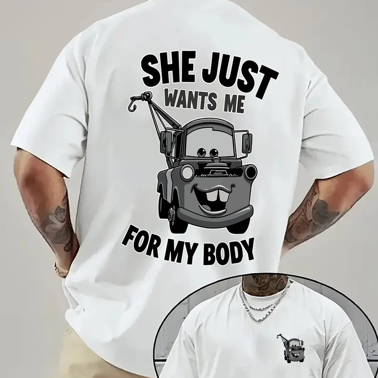 Camiseta Masculina  Manga Curta com Estampa Car Story, Camisa Casual Confortável de Gola Redonda