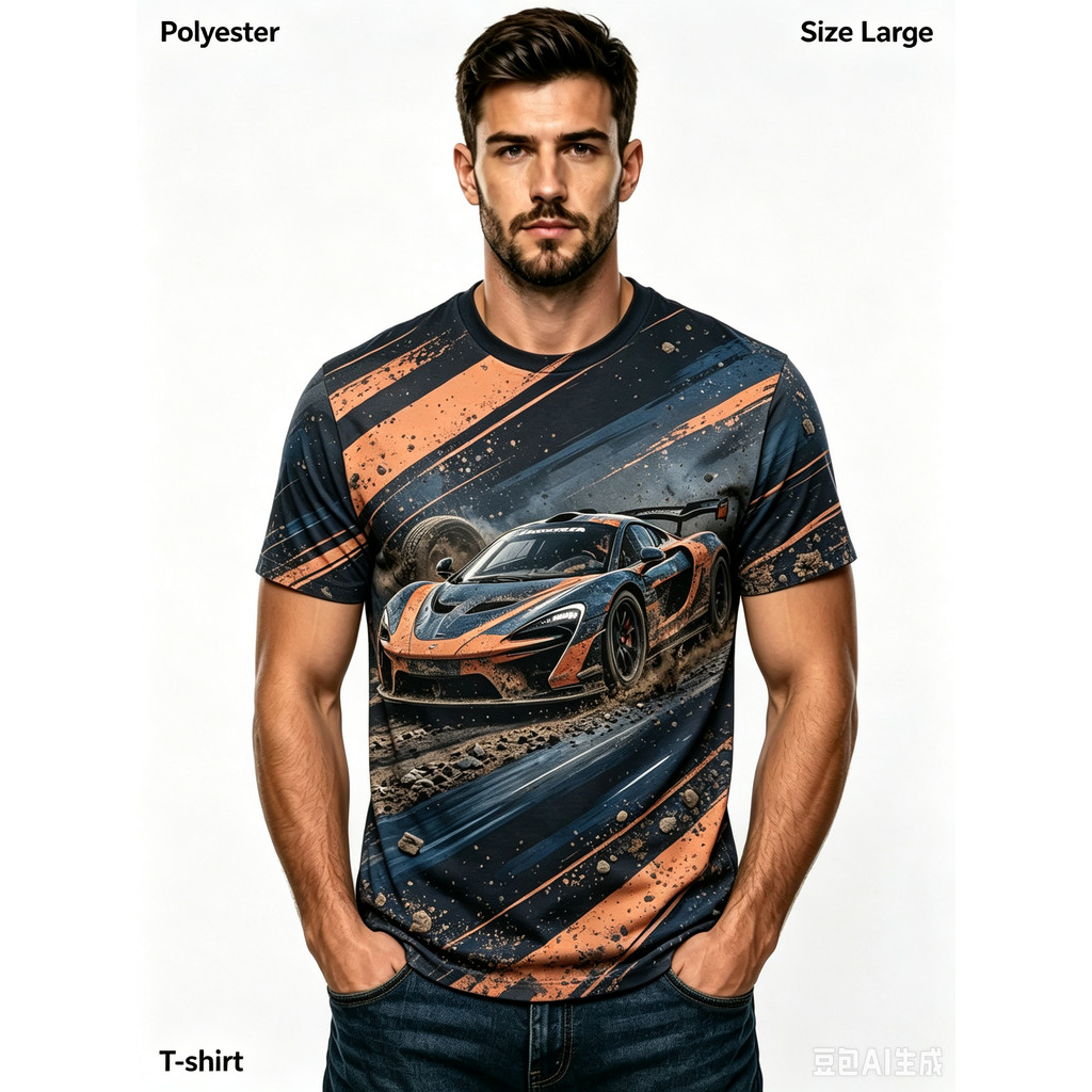 Camiseta Masculina Supercar Racing Com Estampa Completa Offroad Sports Car Mud Splash Gráfica Casual Gola Redonda Manga
