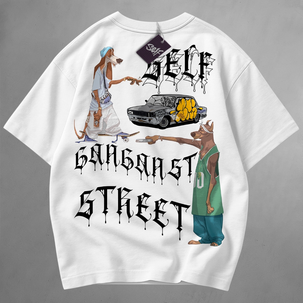 Camiseta Self Gangsta Dog Car Street Style StreetWeat Stylo De Rua Casual Urban Camisa