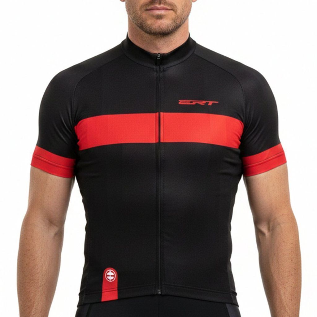Camisa de Ciclismo ERT Classic Stripe Preta e Vermelha