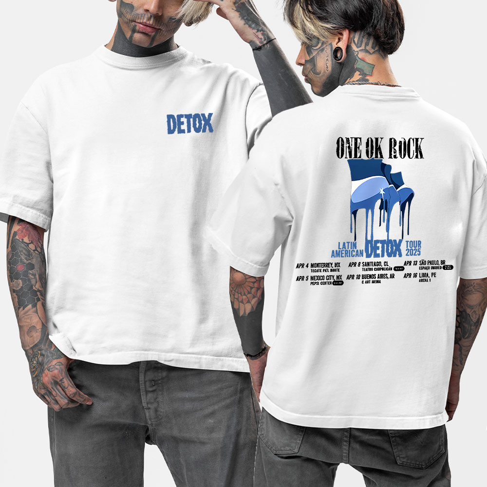 Camiseta Unissex Oversized Plus Size Feminina Masculina One Ok Rock Japan Latin American Detox Tour Full