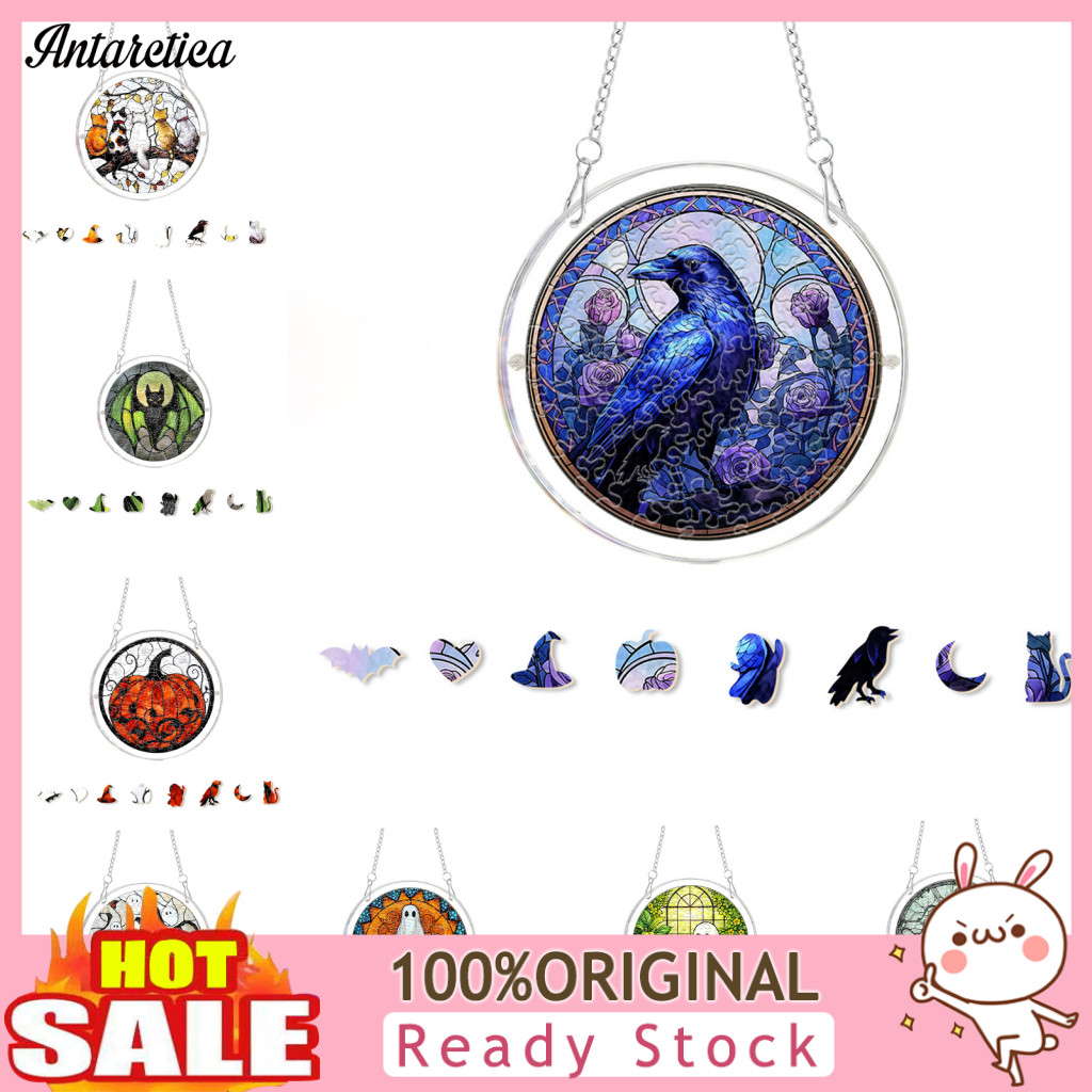 Uv Printed Suncatcher Halloween Bat Pumpkin Jigsaw Puzzle Stained Glass Style Window Hanging Decor for Home Garden Perfe