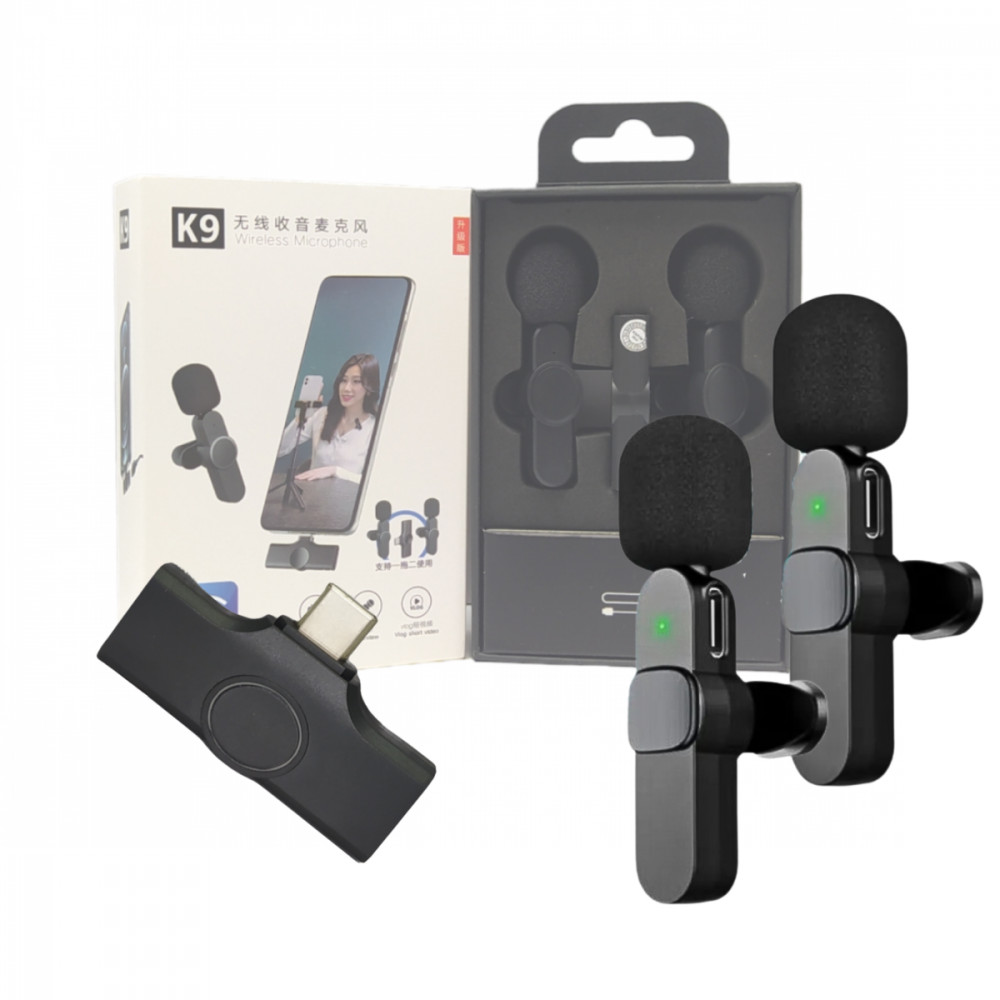 Microfone Condensador Duplo de Lapela Wireless TIPO C sem Fi