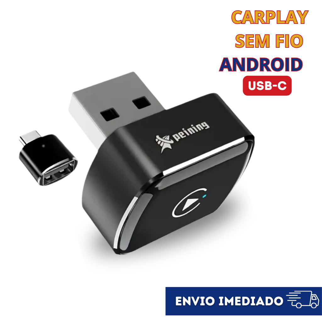 CarPlay Sem Fio Android Auto Wireless USB-C Conexão Automática  PEI-BTA06