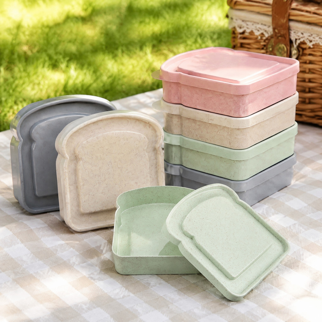 Reusable Toast-shaped Sandwich Container Portable Food Storage Box for Lunch Outdoor Picnic Family Adults Durable Keeper