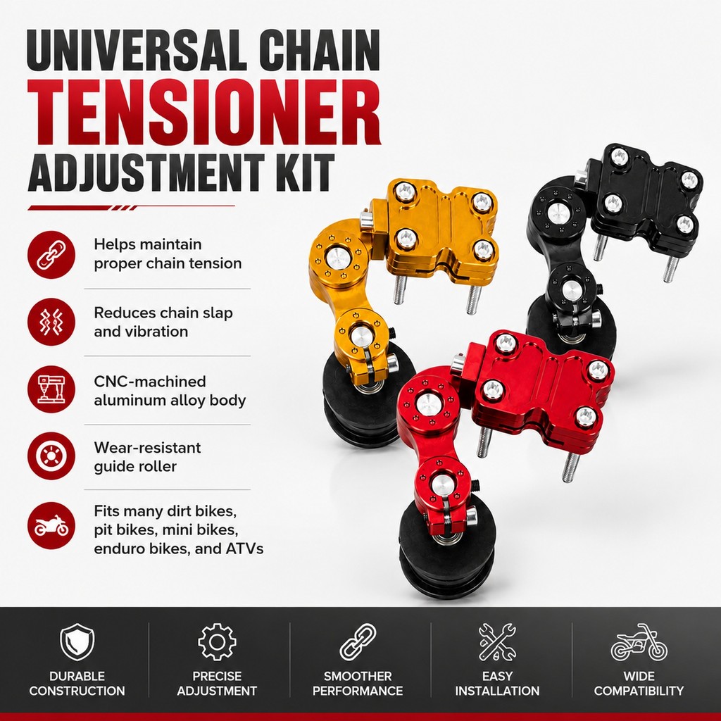 1 Universal Motorcycle Chain Tensioner Adjustment Kit Heavy-Duty CNC Aluminum Chain Guide Roller