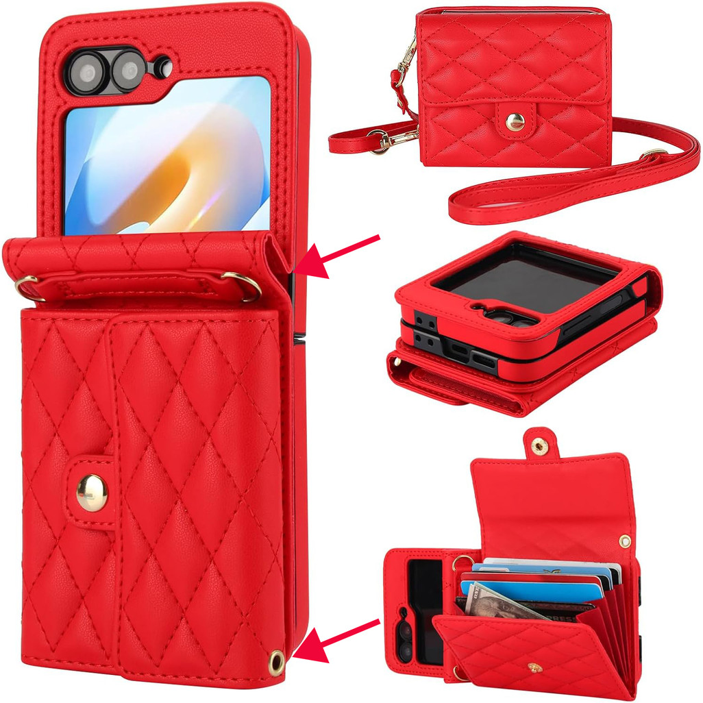 Capa Com Alça Crossbody Para Samsung Galaxy Z Flip 7 Bolsa Cartão/Carteira De Couro anti-Queda ZFlip6 ZFlip6 ZFlip345678
