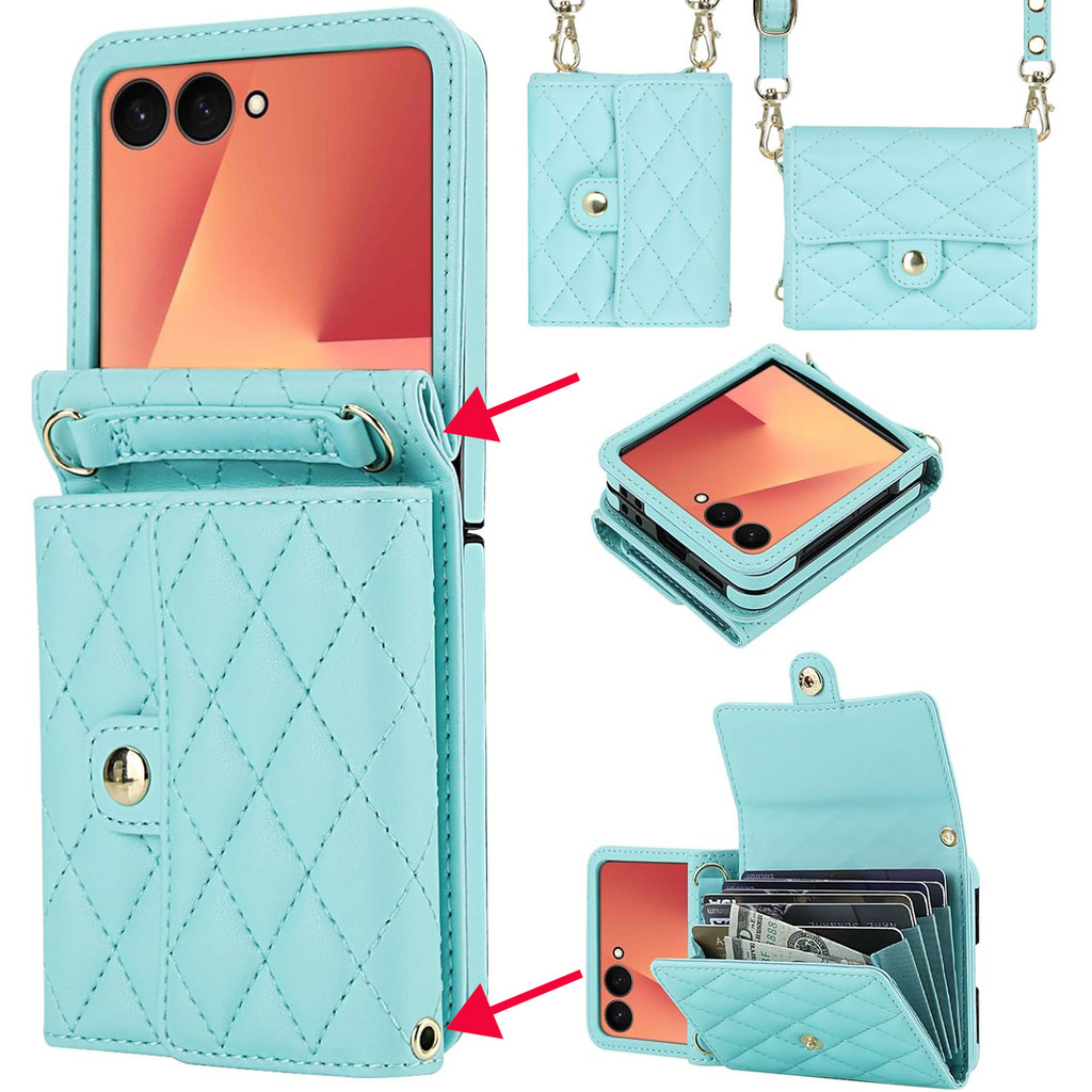 Capa Com Alça Crossbody Para Samsung Galaxy Z Flip 8 Bolsa Cartão/Carteira De Couro anti-Queda ZFlip7 ZFlip345678