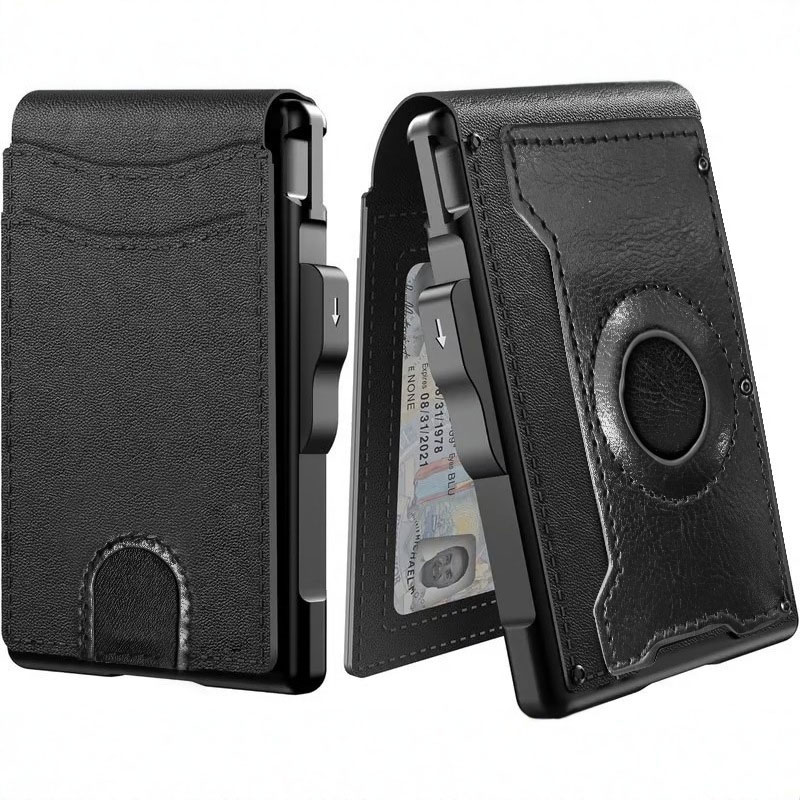 Carteira Longa Com Três Dobras Masculina Porta Cartão Flip Slots Para Vários Cartões Clipe Antirroubo