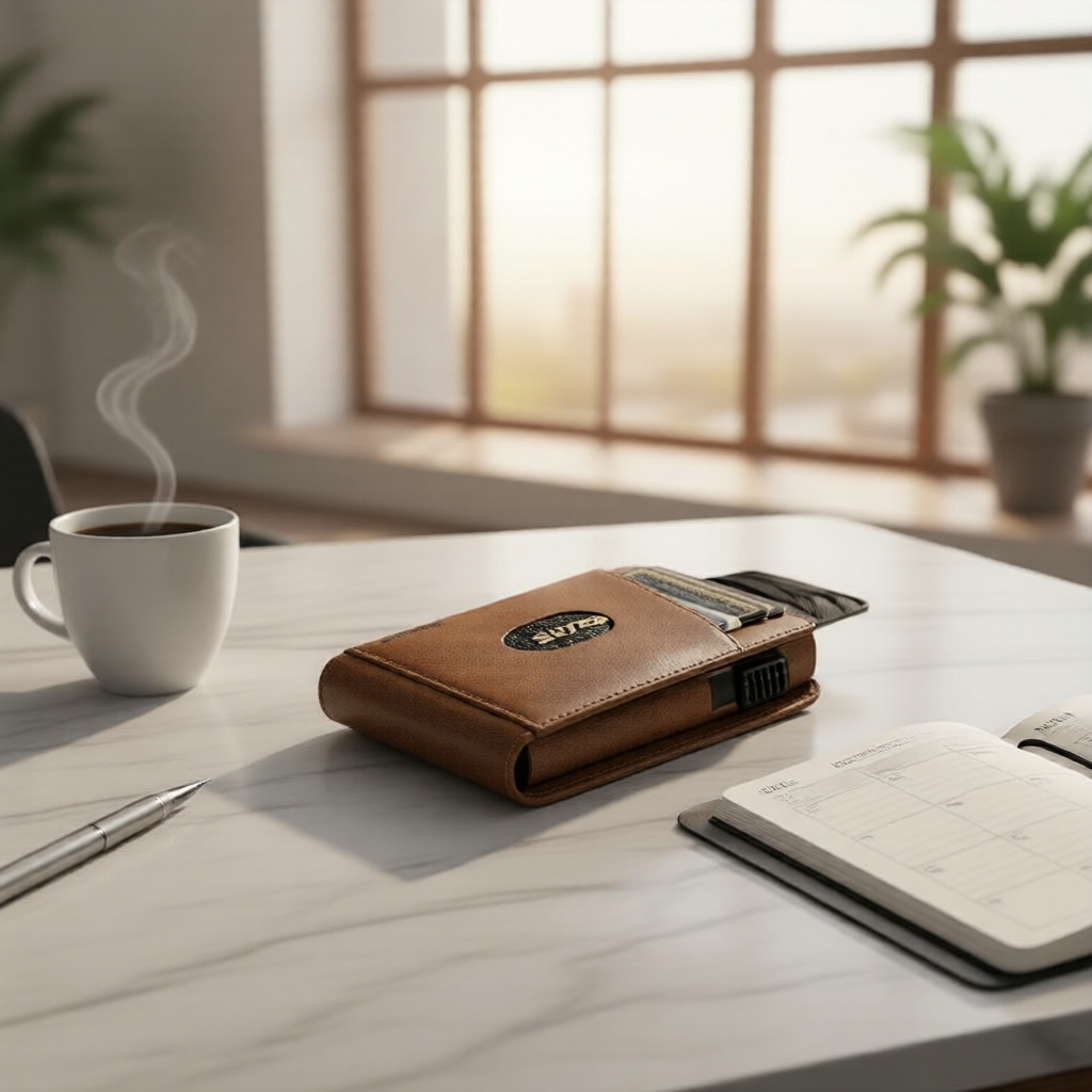 Capa de couro premium com bloqueio RFID, carteira flip com várias divisórias, porta-cartões automático