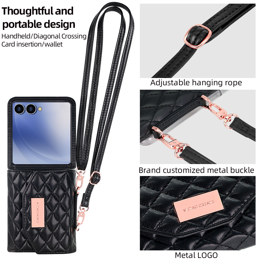VIETAO Capa De Telefone Carteira De Couro Sintético Macio Com Cordão Crossbody Ajustável Compatível Galaxy Z Flip 7 Flip