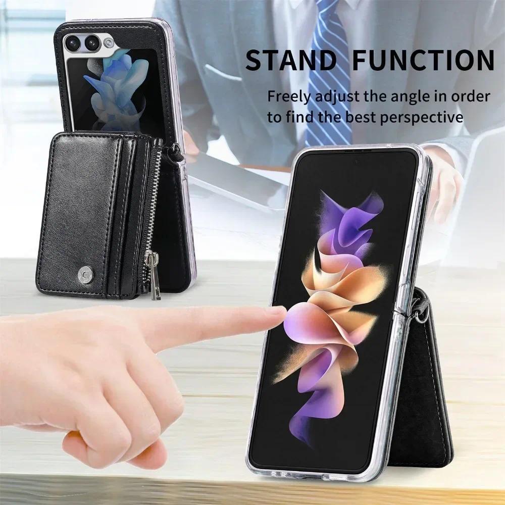 Capa De Telefone Tipo Carteira Com Zíper Removível 2 Em 1 Slot Para Cartão E Cordão Longo Samsung Z Flip 6 5 4 5G