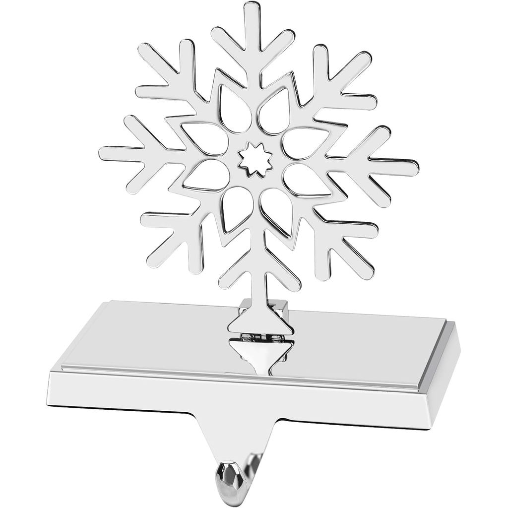 Hxezoc Snowflake Christmas Stocking Holders Removable Silver Metal Mantel Stocking Hangers for Christmas Fireplace Mante