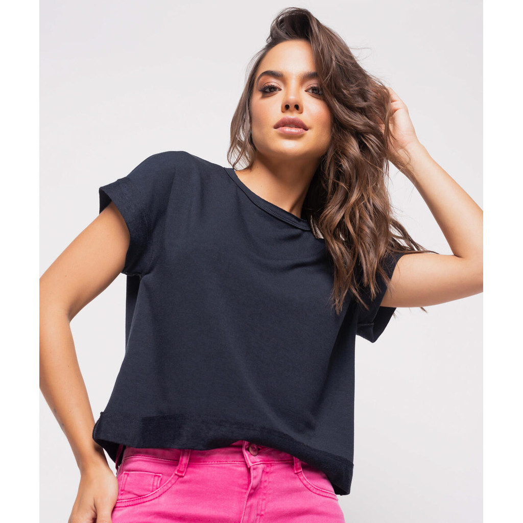 Blusa Barra Avesso Manga Curta Malha Comfort Salvatore Fashion