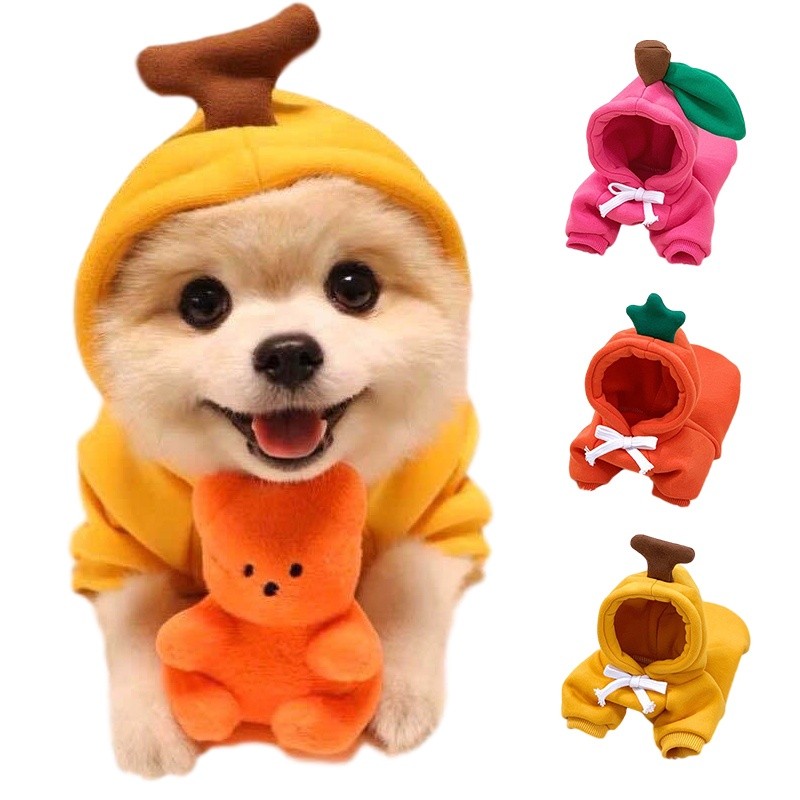 Roupas de inverno, casacos com capuz com estampas de cachorro-quente e frutas, casacos de lã para cães de estimação, fan