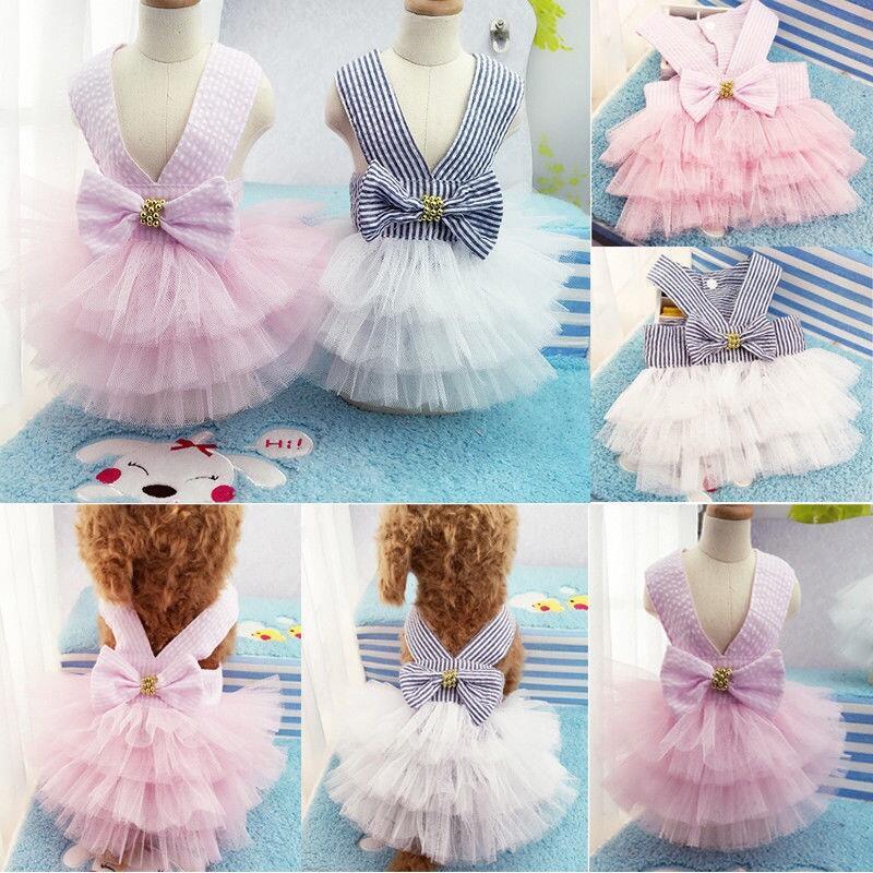 Vestido de Renda e Tule para Cães, Roupa para Cães Pequenos, Vestido com Laço para Casamento e Festa de Aniversário, Fan