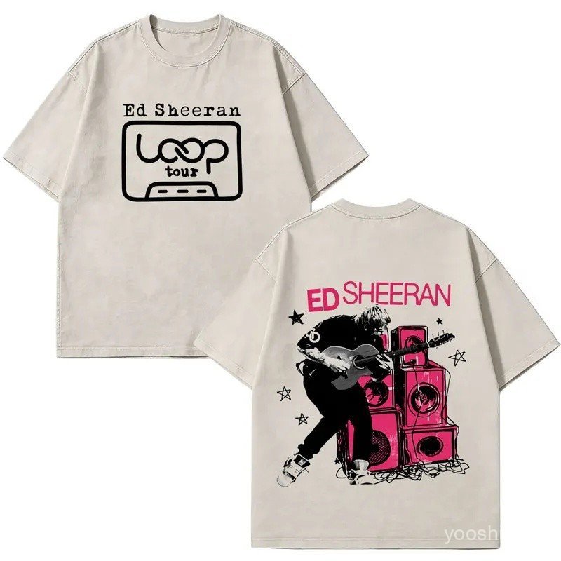 Ed Sheeran Loop Tour 2026 Vintage Washed T-shirts Men's Women Clothing Fashion Hip Hop Oversized T Shirts Streetwear Fan