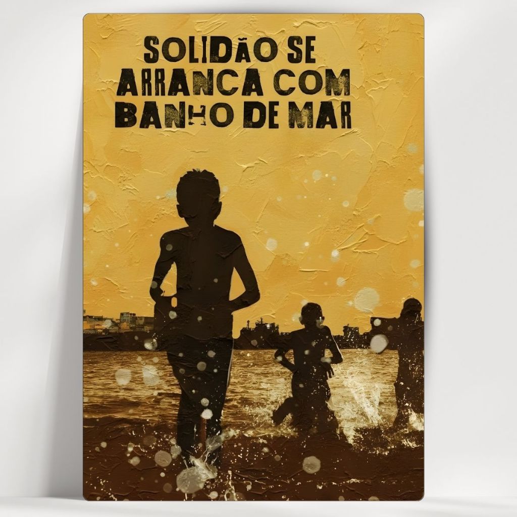 Quadro Decorativo Cultura Afro Brasileira - Solidão Se Arranca com Banho de Mar - Em MDF - Com Fita