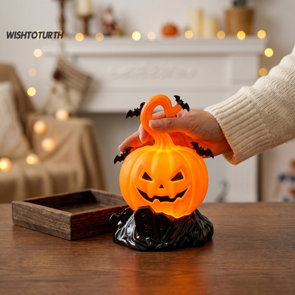 Halloween Pumpkin Decorations Indoor Holiday Atmosphere Lamps 2pcs Night Light Flameless Led Candle Lamp with Bat Decora