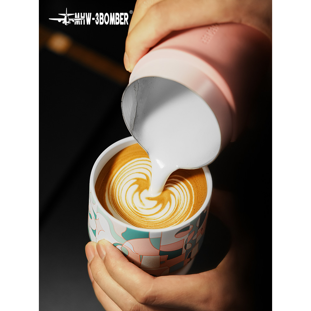 MHW-3BOMBER Bomber GT Handleless Pull Flower Cilindro Café Pull Flower Cup Copo de espuma de leite profissional com esca