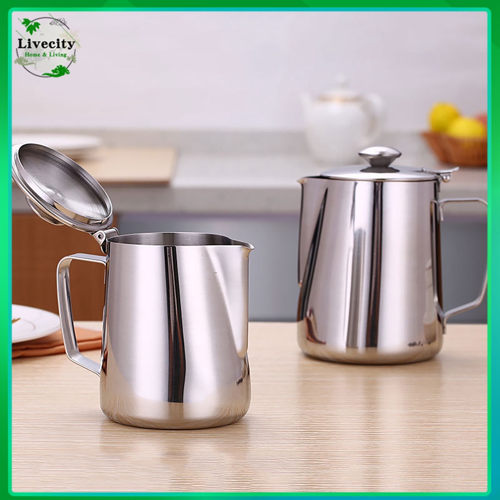 (livecit) Cafeteira Com Tampa Multi-Funcional De Aço Inoxidável Latte Art Milk Frother Cup Barista Tool