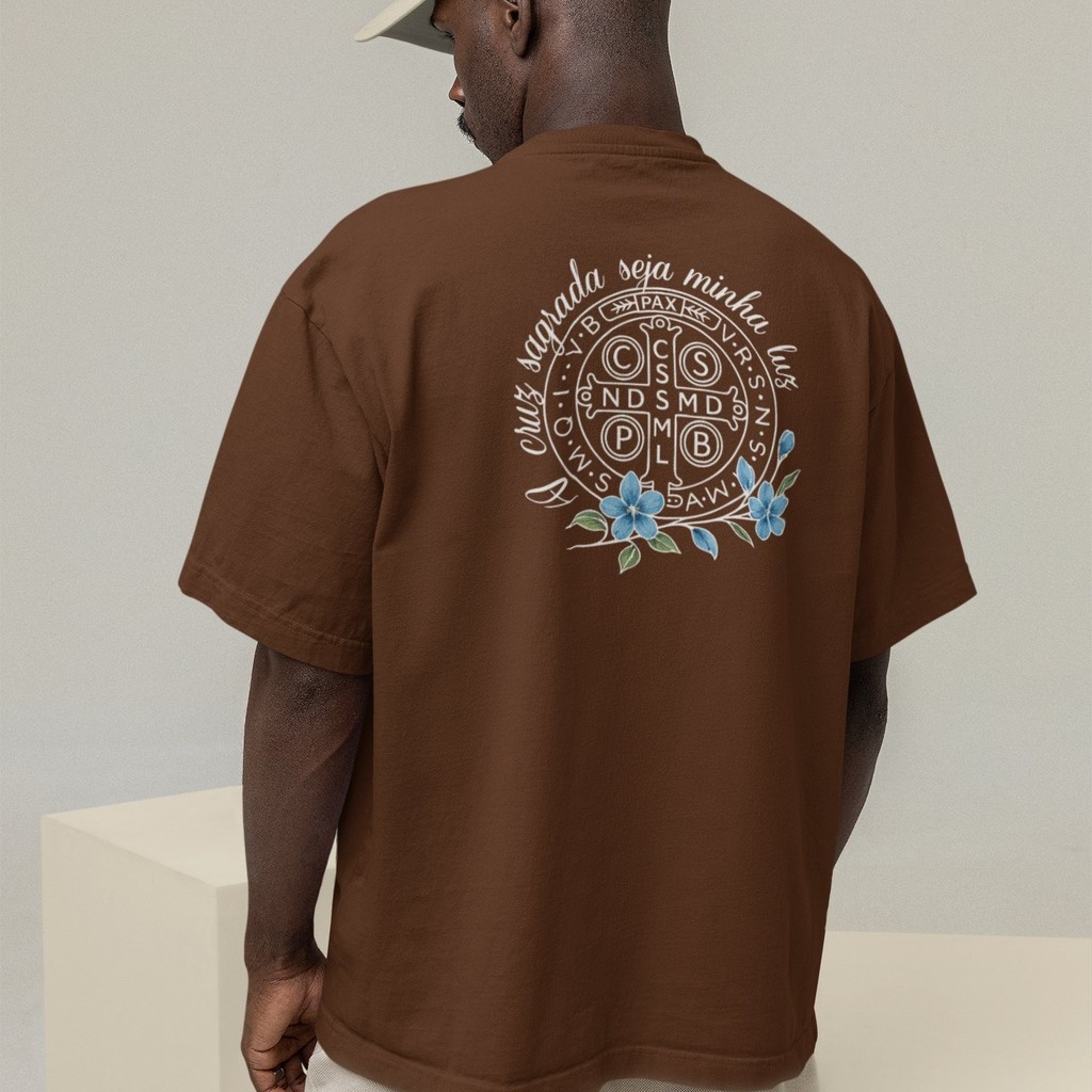 Camiseta Oversized Plus Size Cristã Católica Gola Alta Streetwear Algodão CRUZ SAGRADA 242