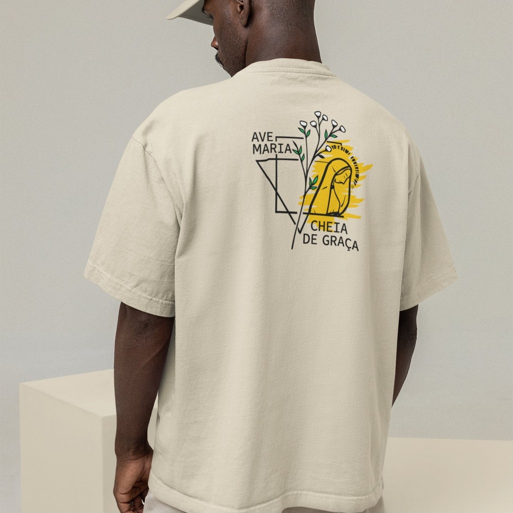Camiseta Oversized Plus Size Cristã Católica Gola Alta Streetwear Algodão AVE MARIA